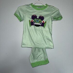 Mickey Green Striped Kids Pajama Set with Buzz Mouse Appliqué